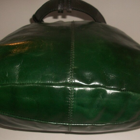 Vtg Nino Bossi Large Rectangular Green & Brown Leather Lined Shoulder Bag - Picture 6 of 14